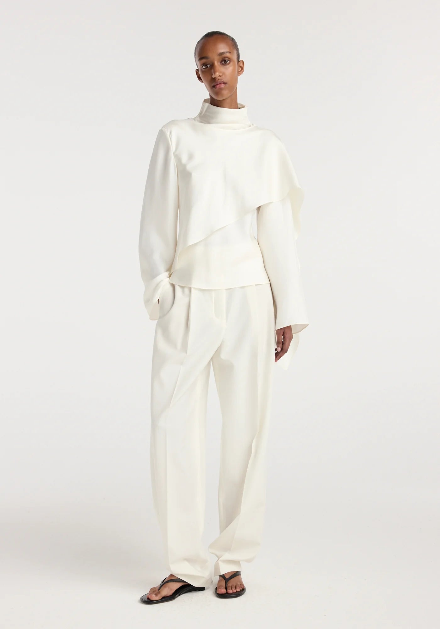 Silk foulard top, ivory