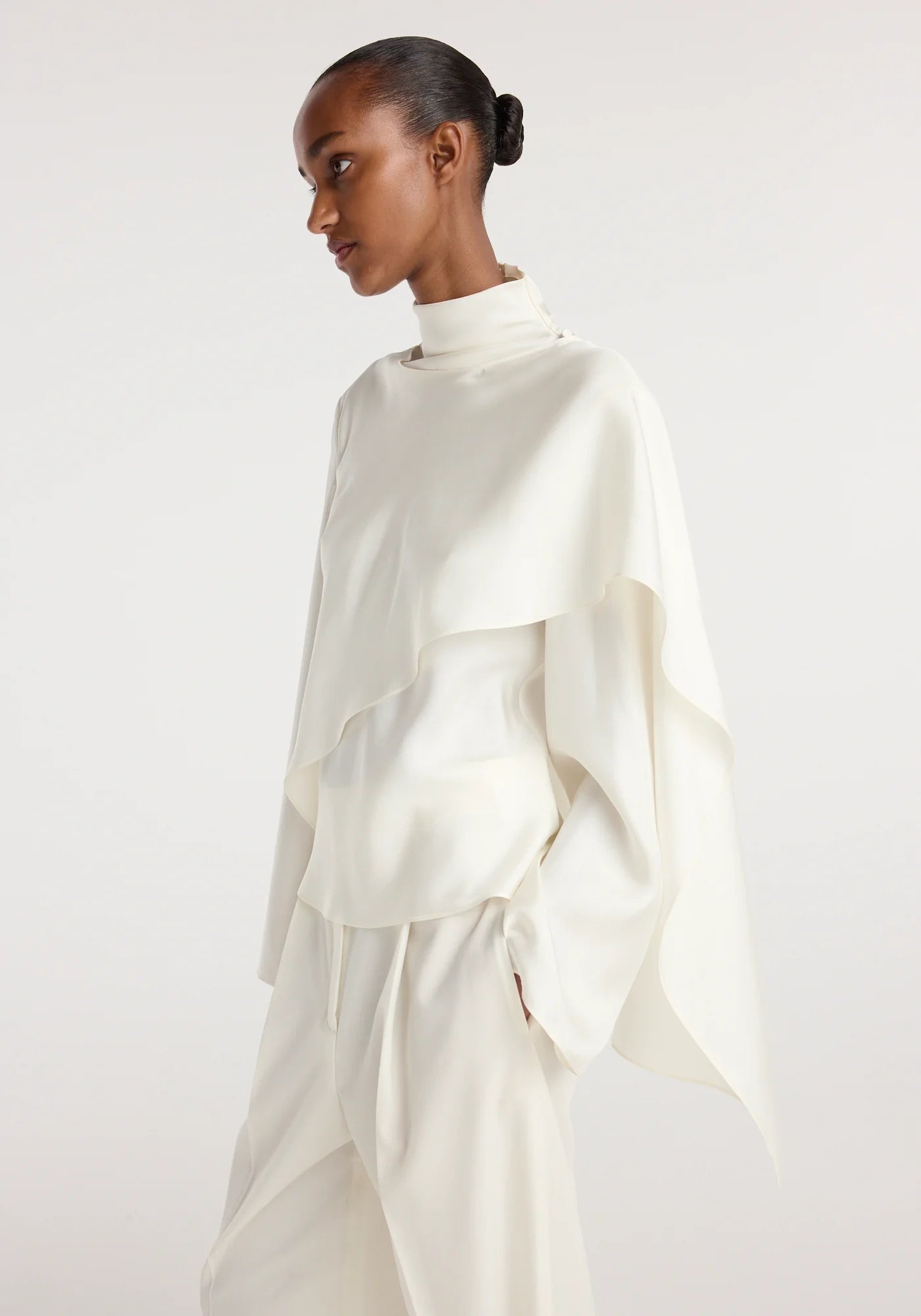 Silk foulard top, ivory