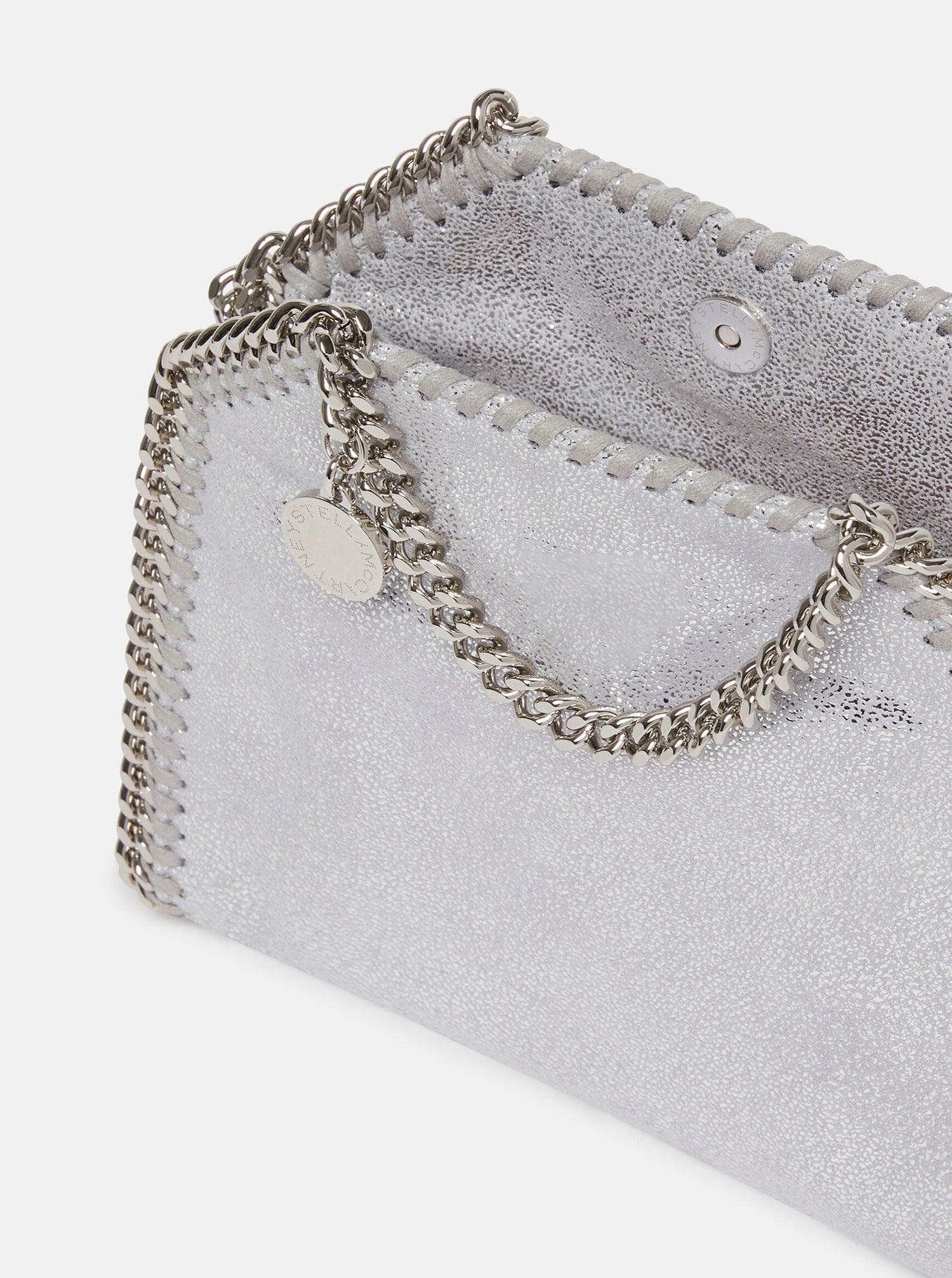 Tiny Tote Eco Shiny Dotted Chamois W/Palladium Color Chain, silver