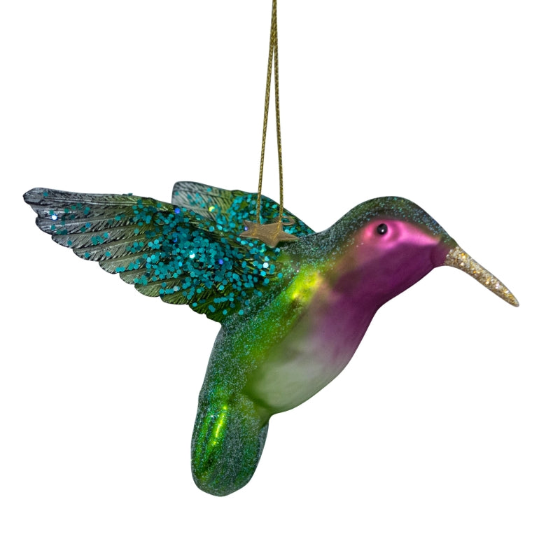 Glass Ornament green/purple hummingbird