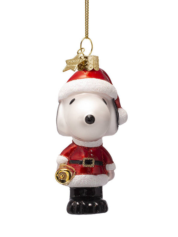 Snoopy glass ornament with Christmas outfit