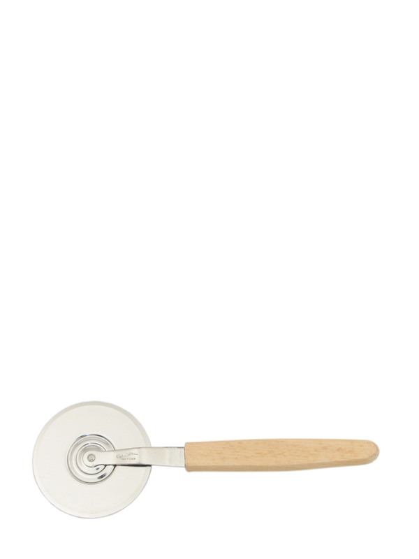 Pizza cutter with a wooden handle on a white background