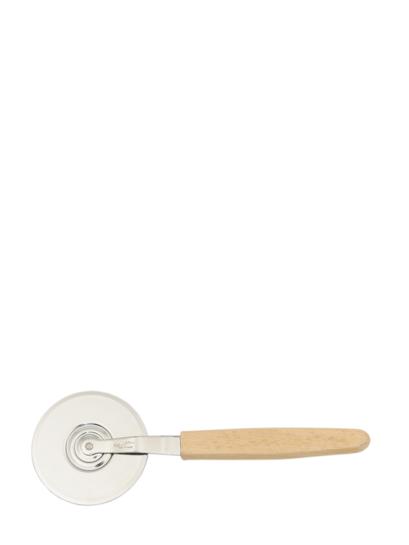 Pizza cutter with a wooden handle on a white background