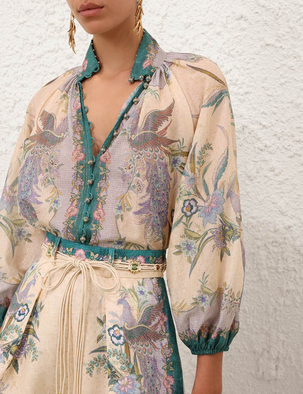 Indra billow blouse, floral cream scarf print