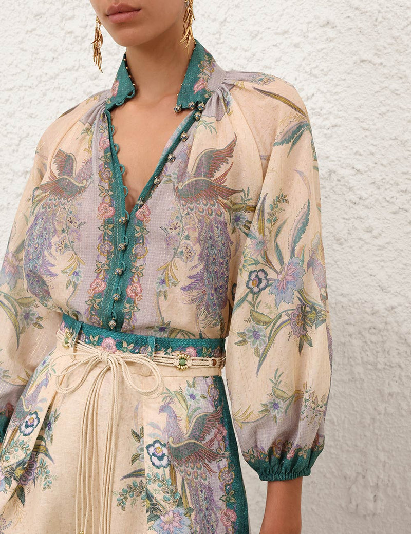 Indra billow blouse, floral cream scarf print