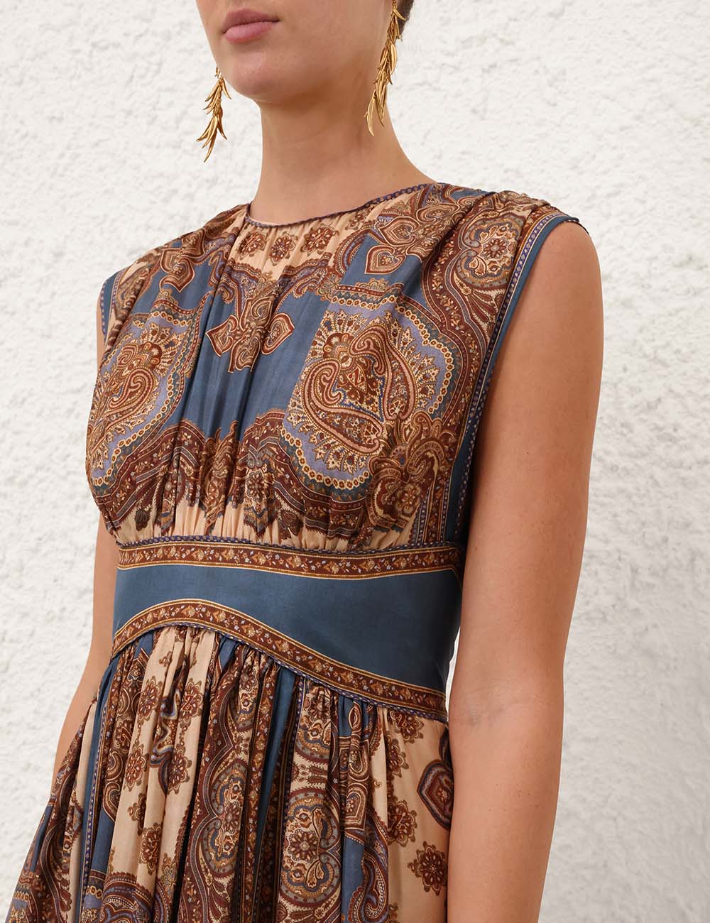 Mahon waisted silk maxi dress, dark blue paisley