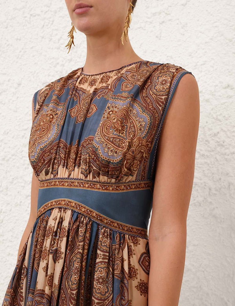 Mahon waisted silk maxi dress, dark blue paisley