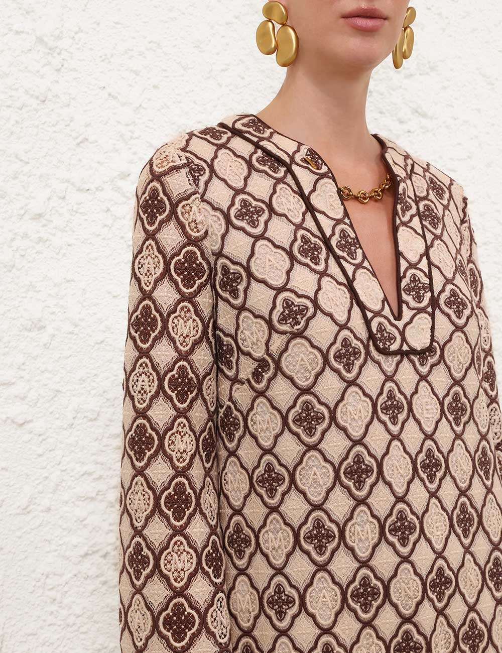 Luna guipure midi dress, chocolate cream