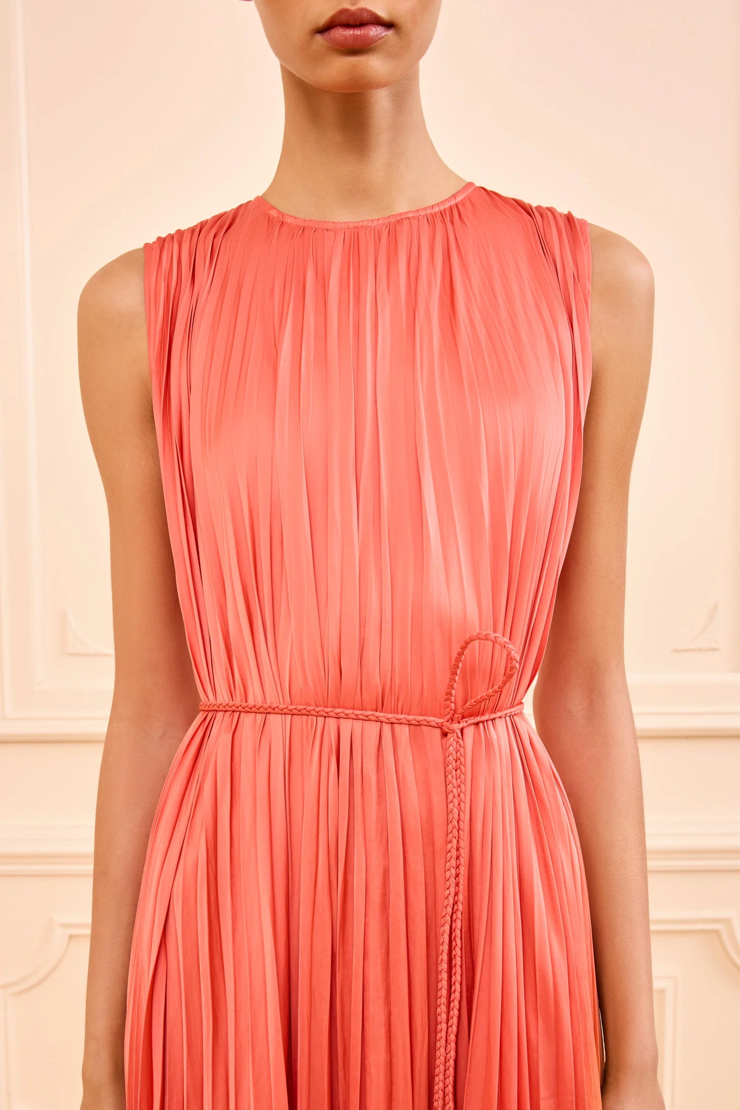 Fianna pleated midi dress, coral