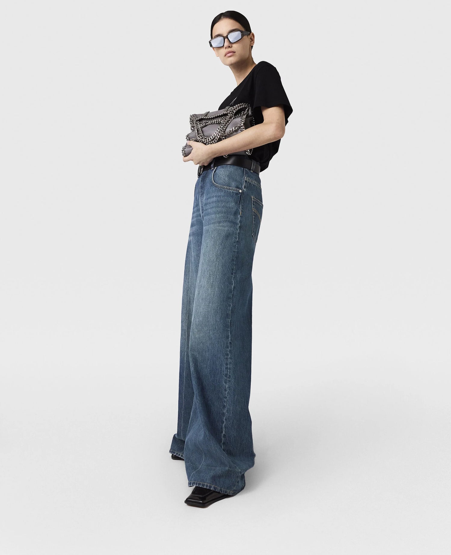 Wide high waist leg jeans, dark blue