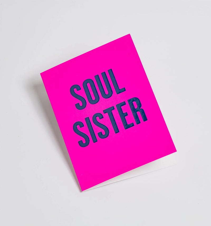 Pink card with 'Soul Sister' text on a light gray background