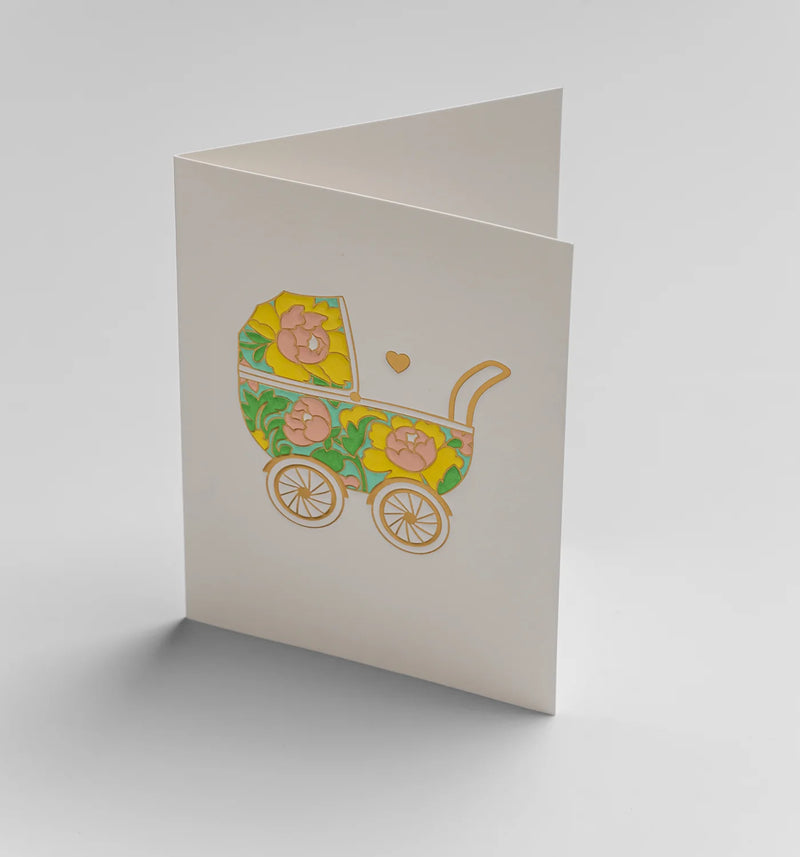 Decorative Pram, mini new baby card