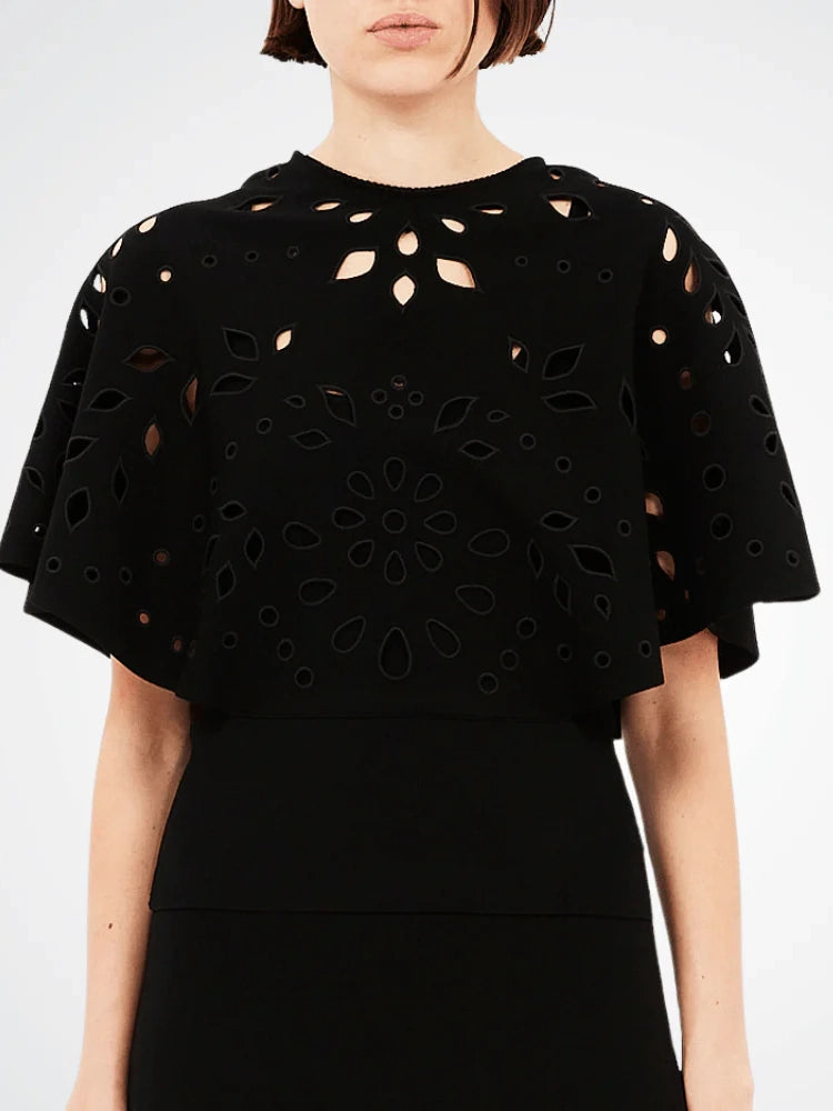 Josie Cape Sleeve Knit Top, Noir