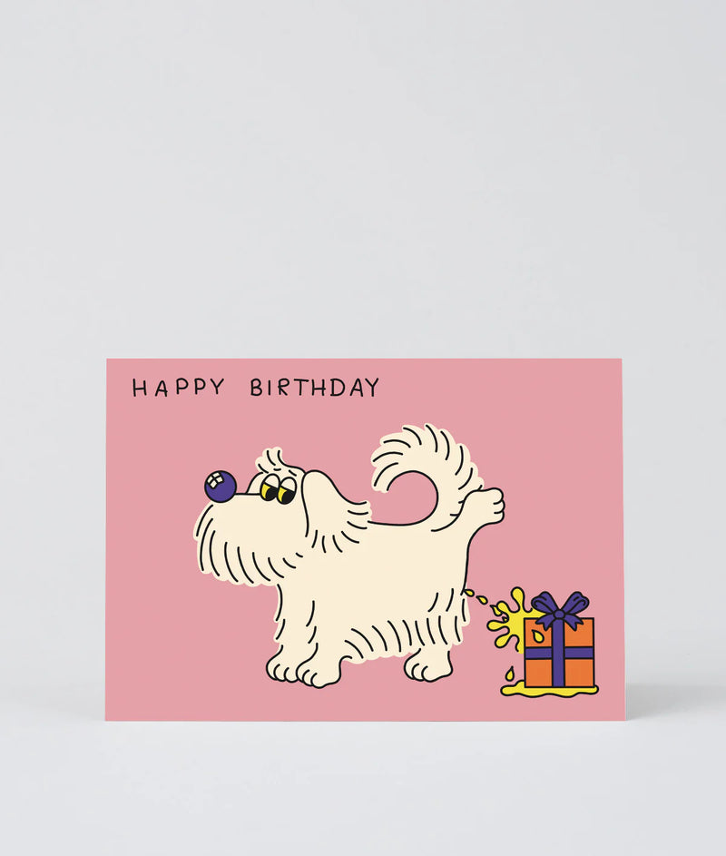 Dog pee, birthday card