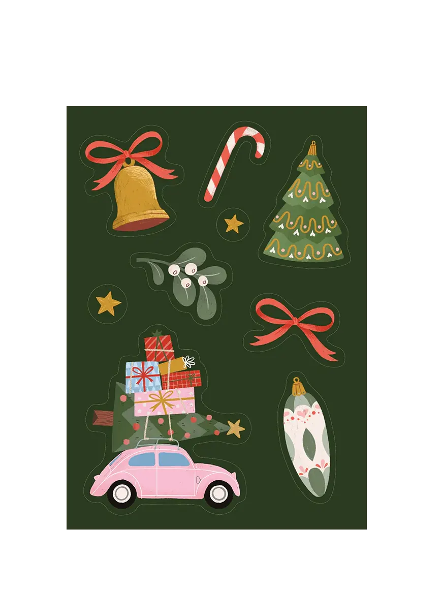 Christmas car postcard w. stickers, KAISU SANDBERG (KS 88)