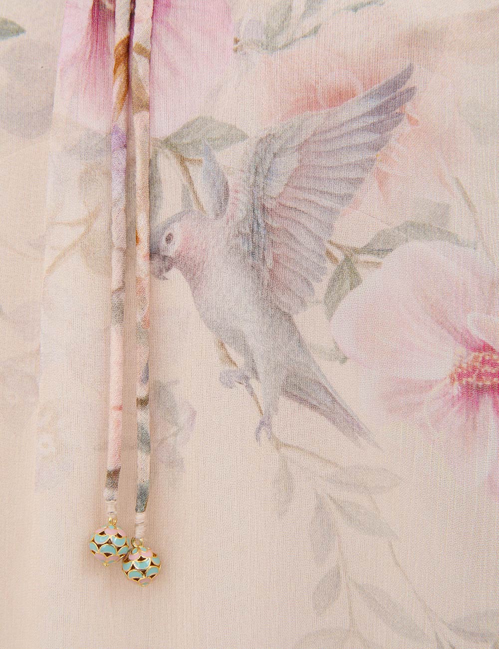 Rebellion billow blouse, cream aviary print