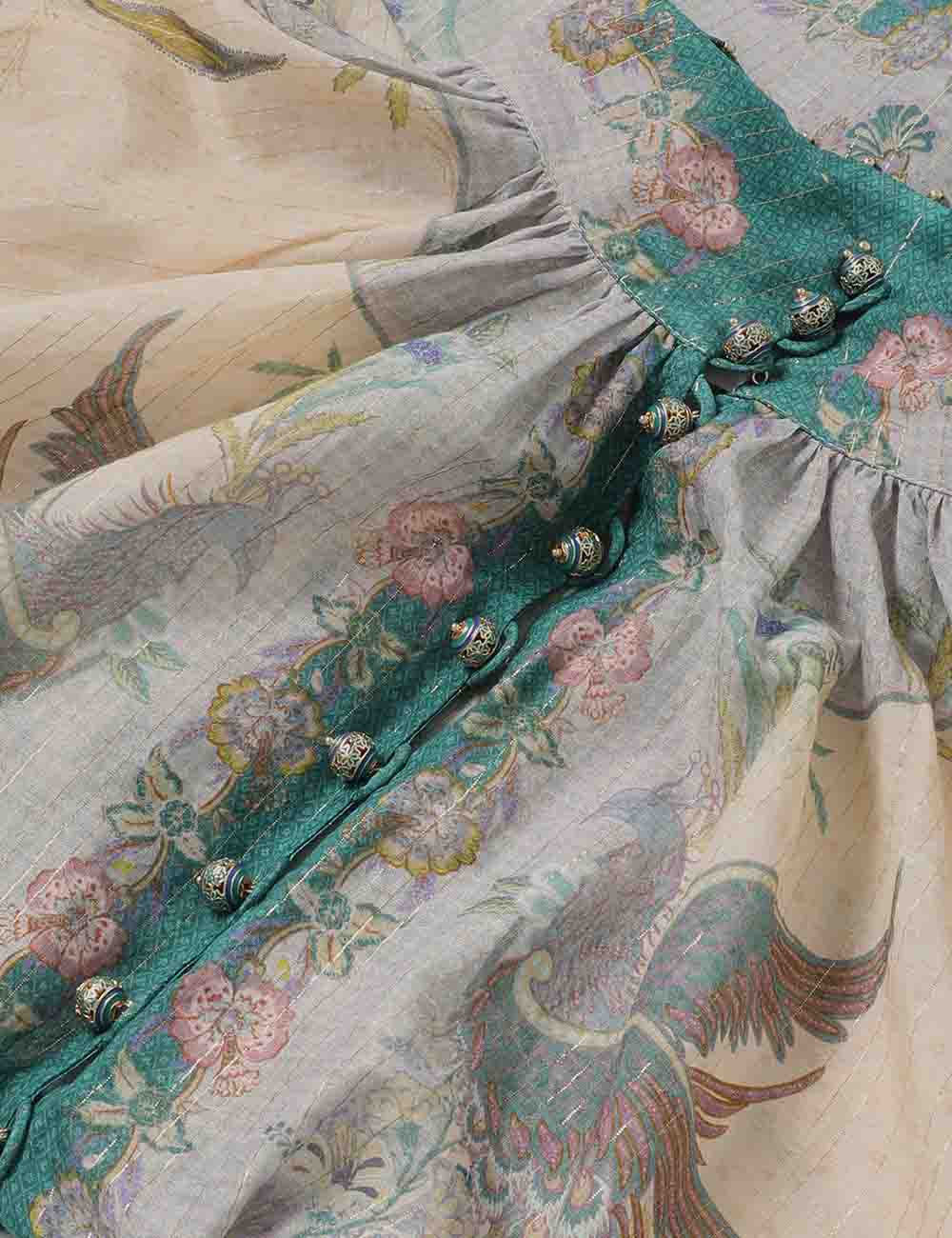Indra billow blouse, floral cream scarf print