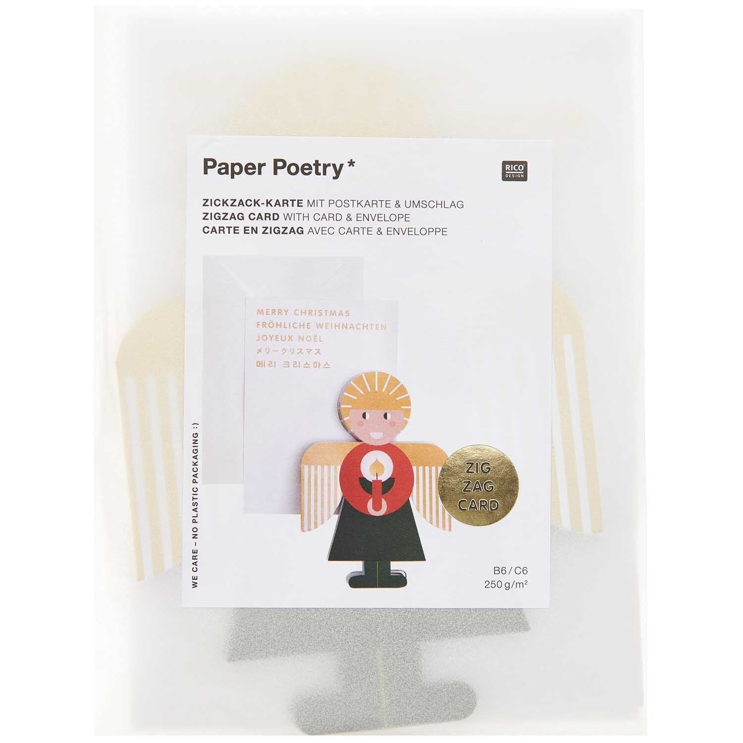 Zigzag card merry christmas, angel, red/green fsc mix