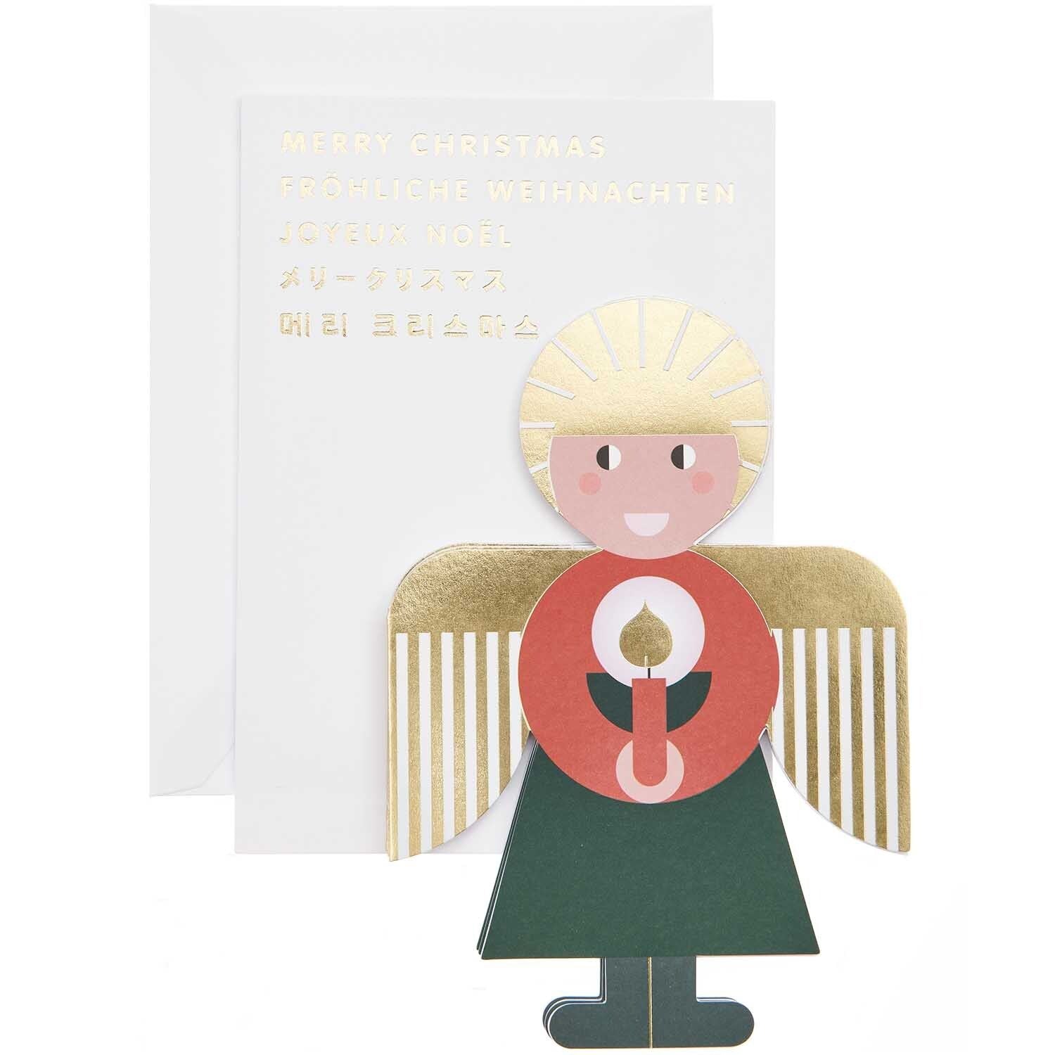Zigzag card merry christmas, angel, red/green fsc mix