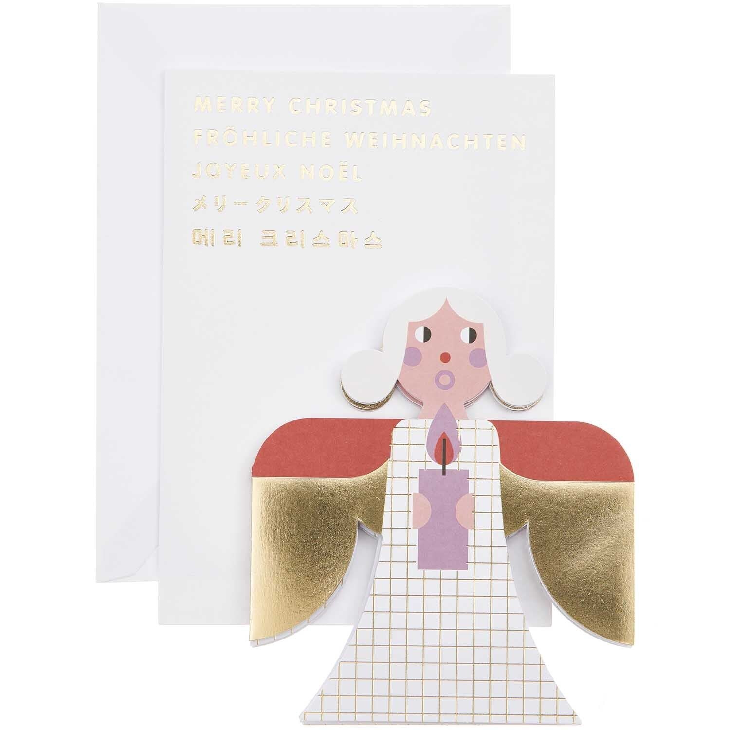 Zigzag card merry christmas, angel, red/white fsc mix