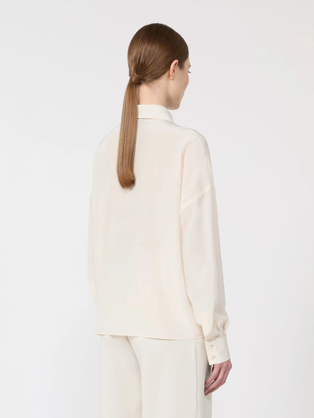 Colono long sleeved silk crepe shirt, beige