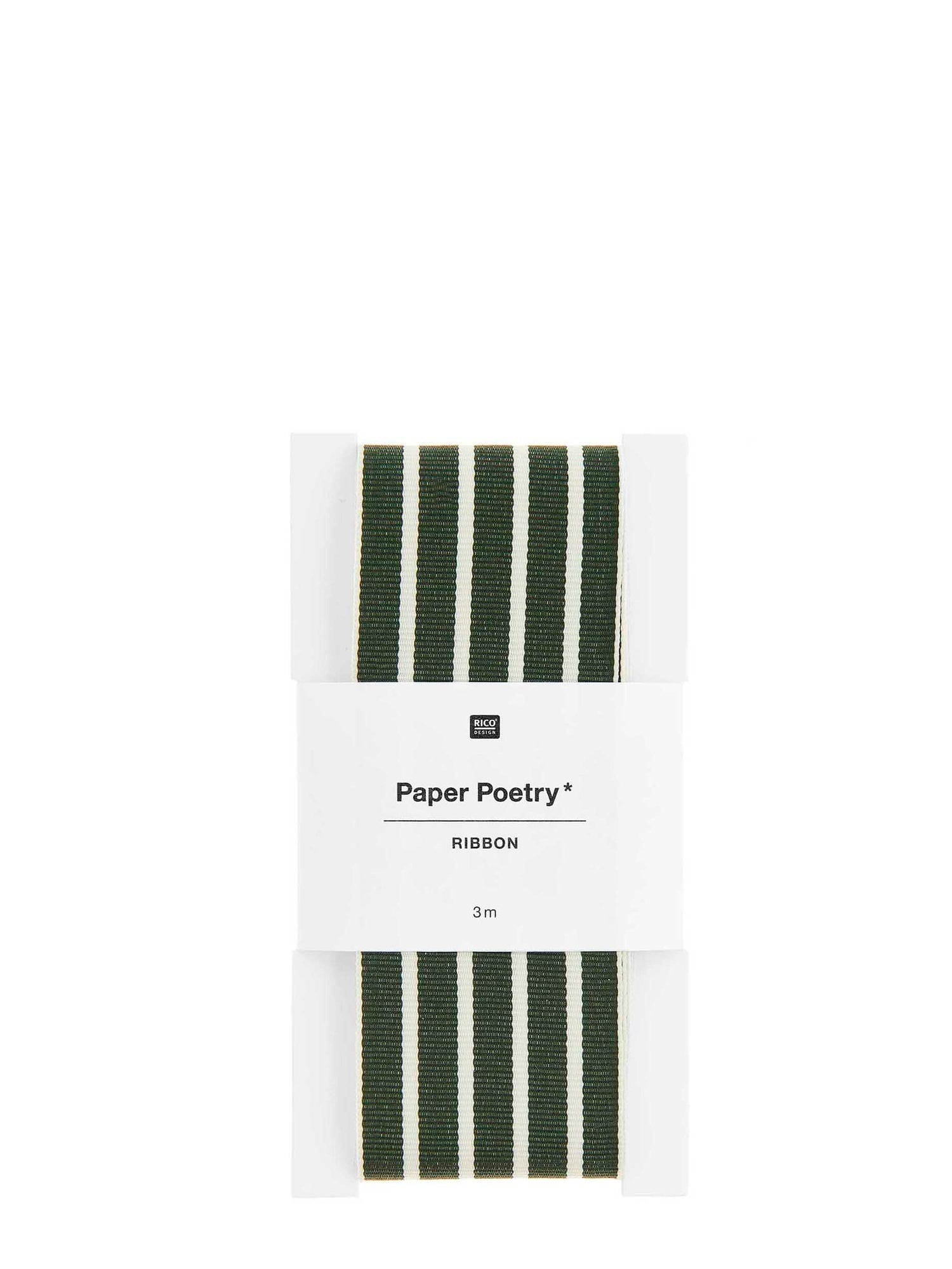 Woven ribbon stripes, green/off-white, 38 mm x 3 m