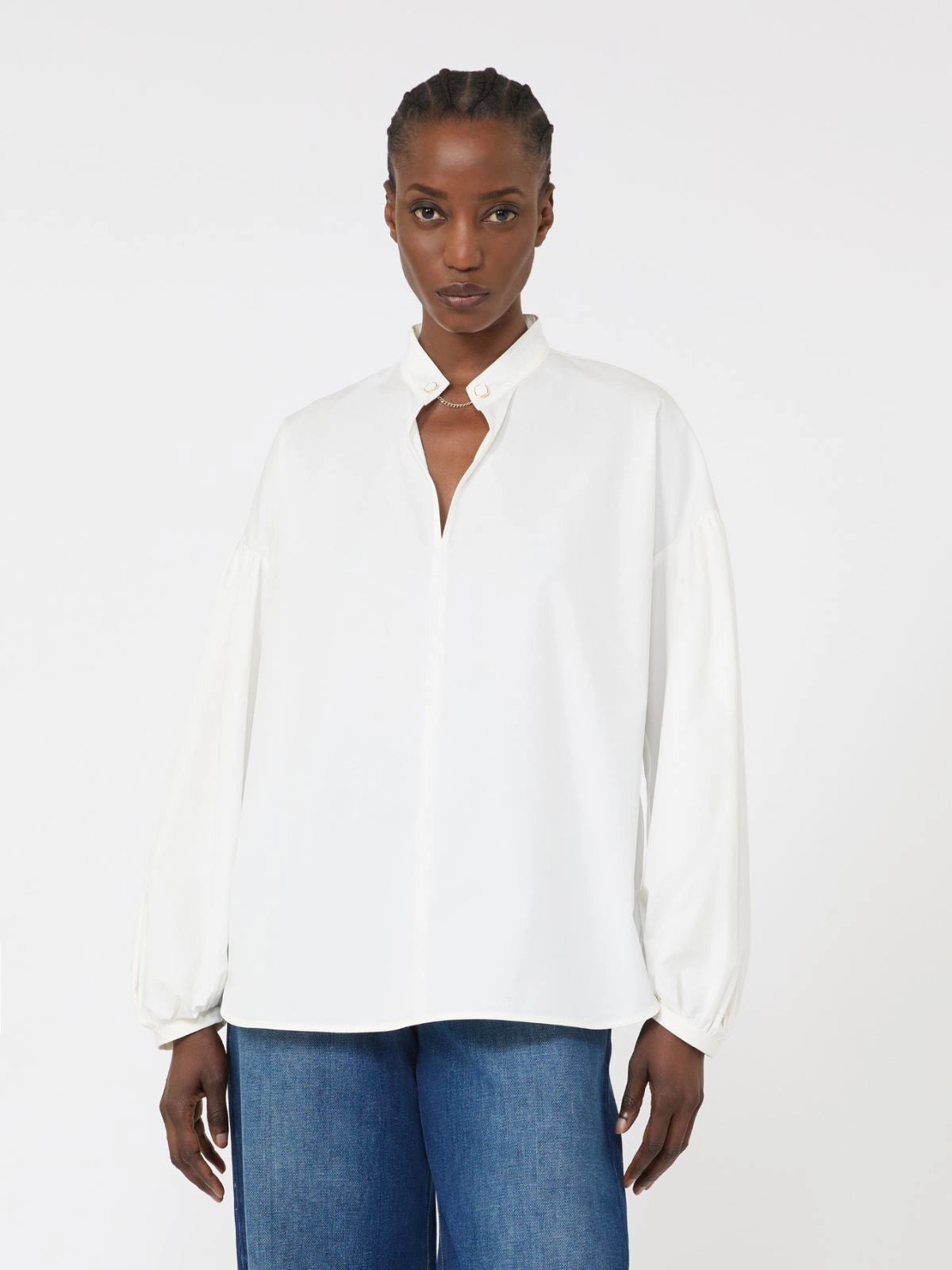 Ginnasta cotton blouse with mandarin collar, ivory