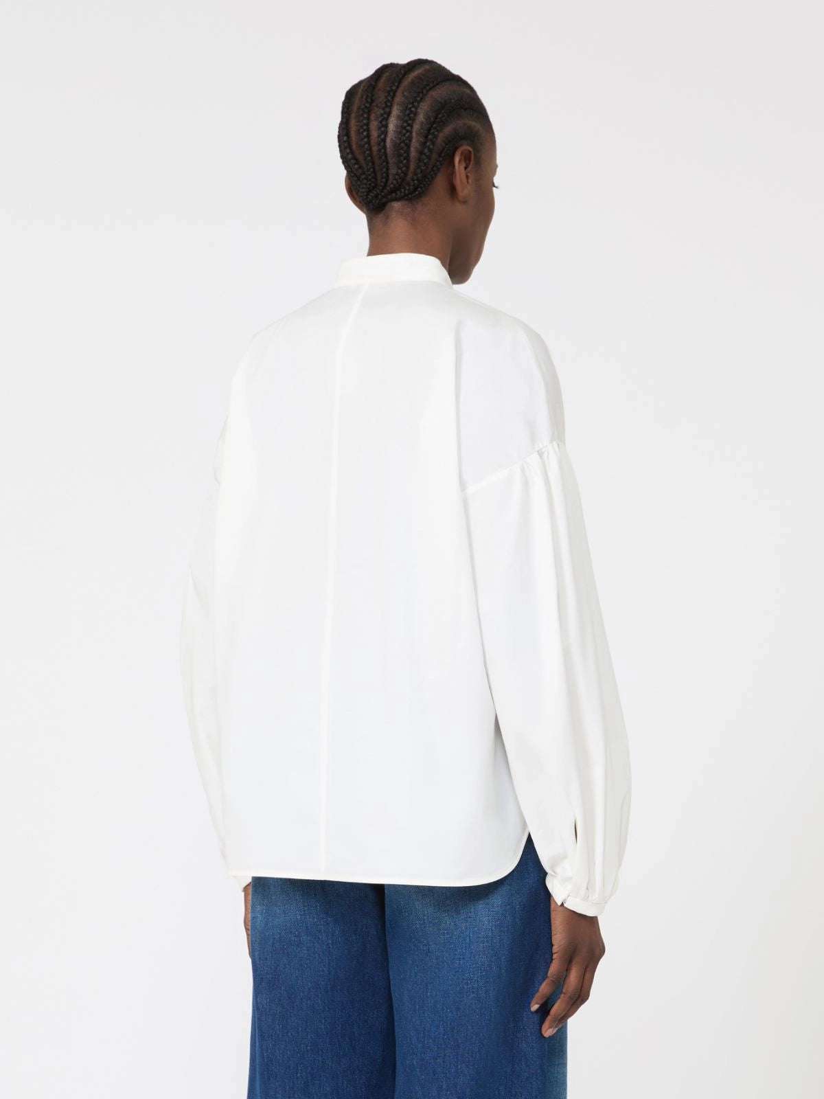Ginnasta cotton blouse with mandarin collar, ivory