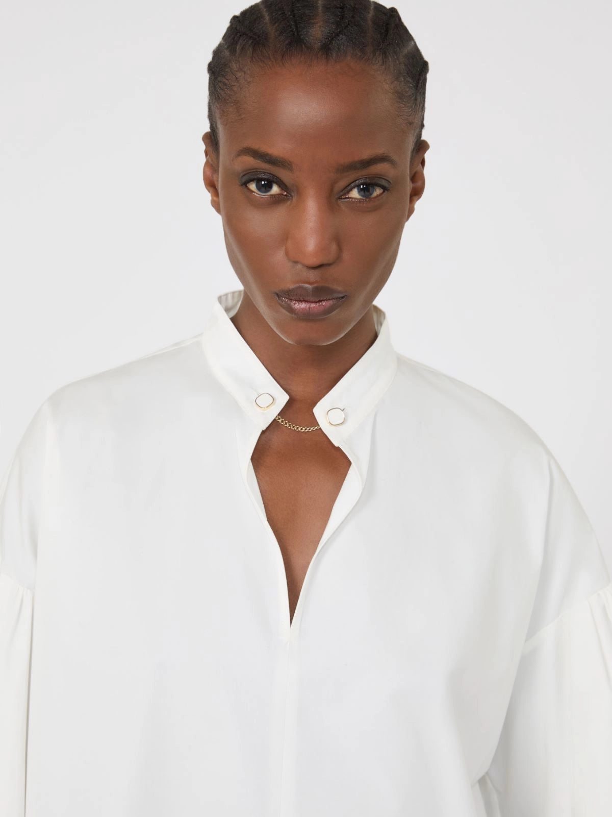 Ginnasta cotton blouse with mandarin collar, ivory