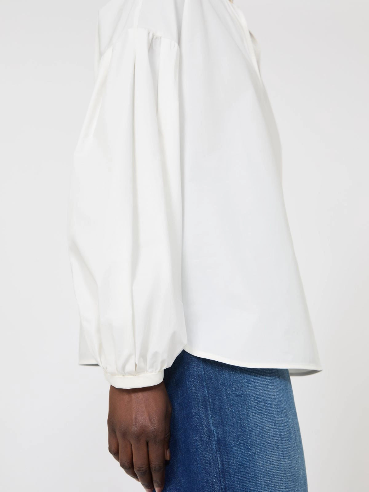 Ginnasta cotton blouse with mandarin collar, ivory