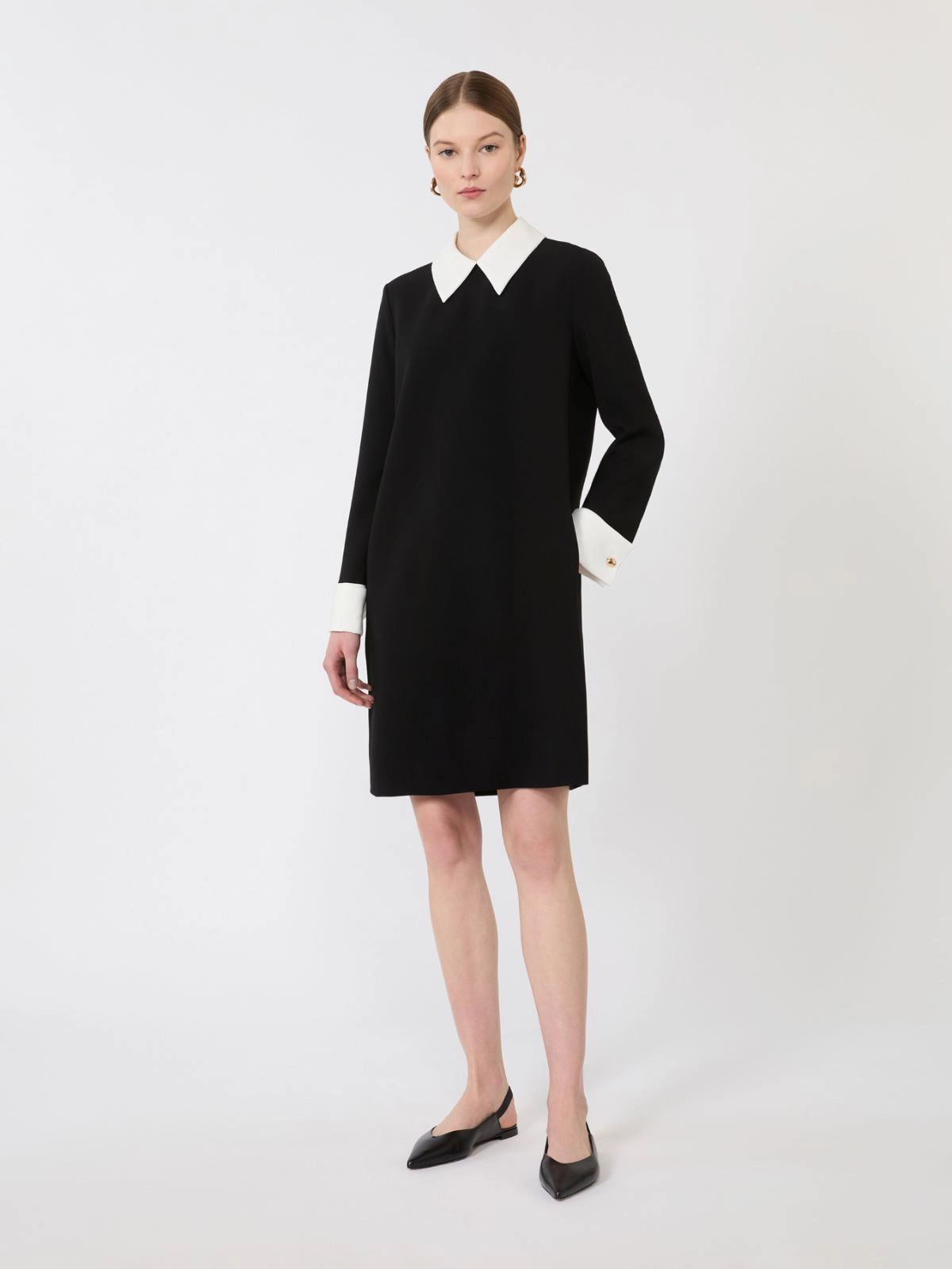 Bravo collar dress, black with white collar & cuffs