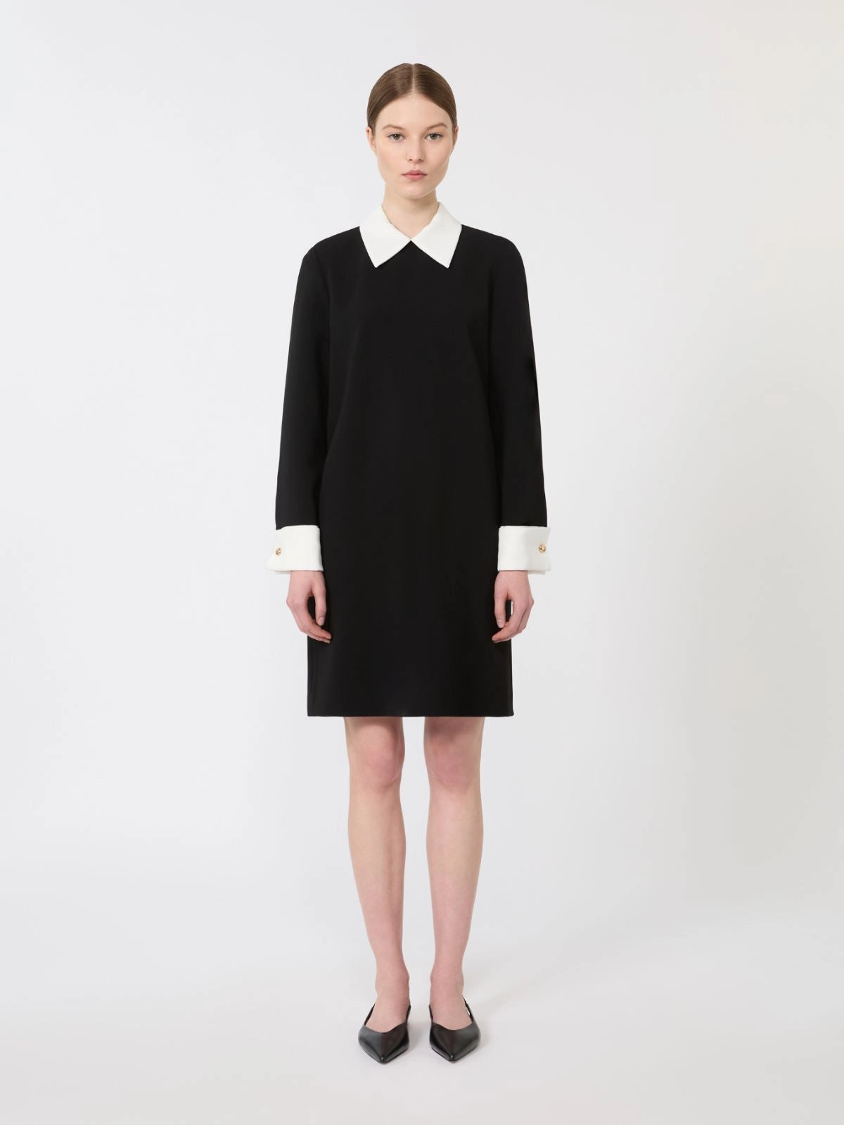 Bravo collar dress, black with white collar & cuffs