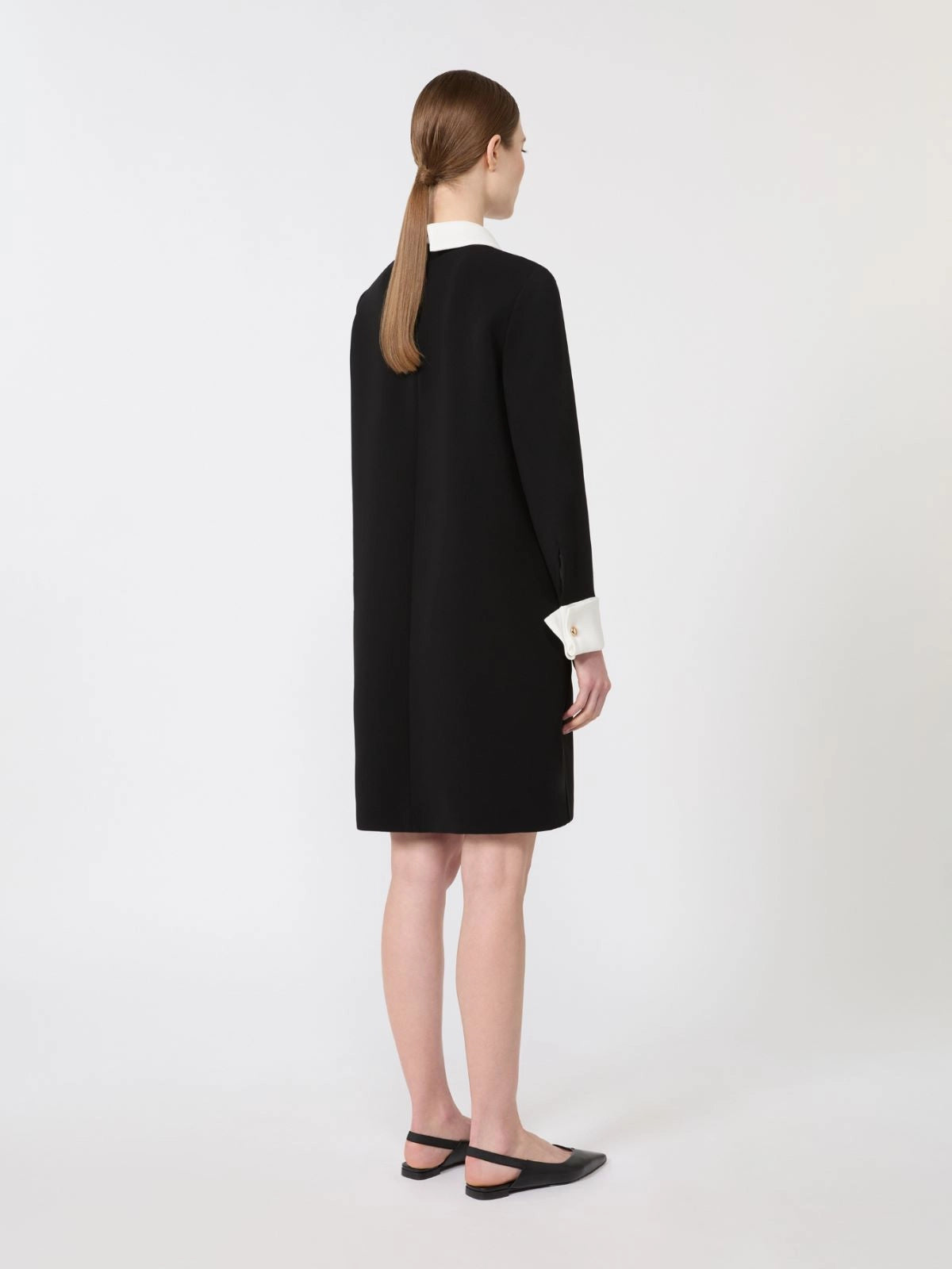 Bravo collar dress, black with white collar & cuffs