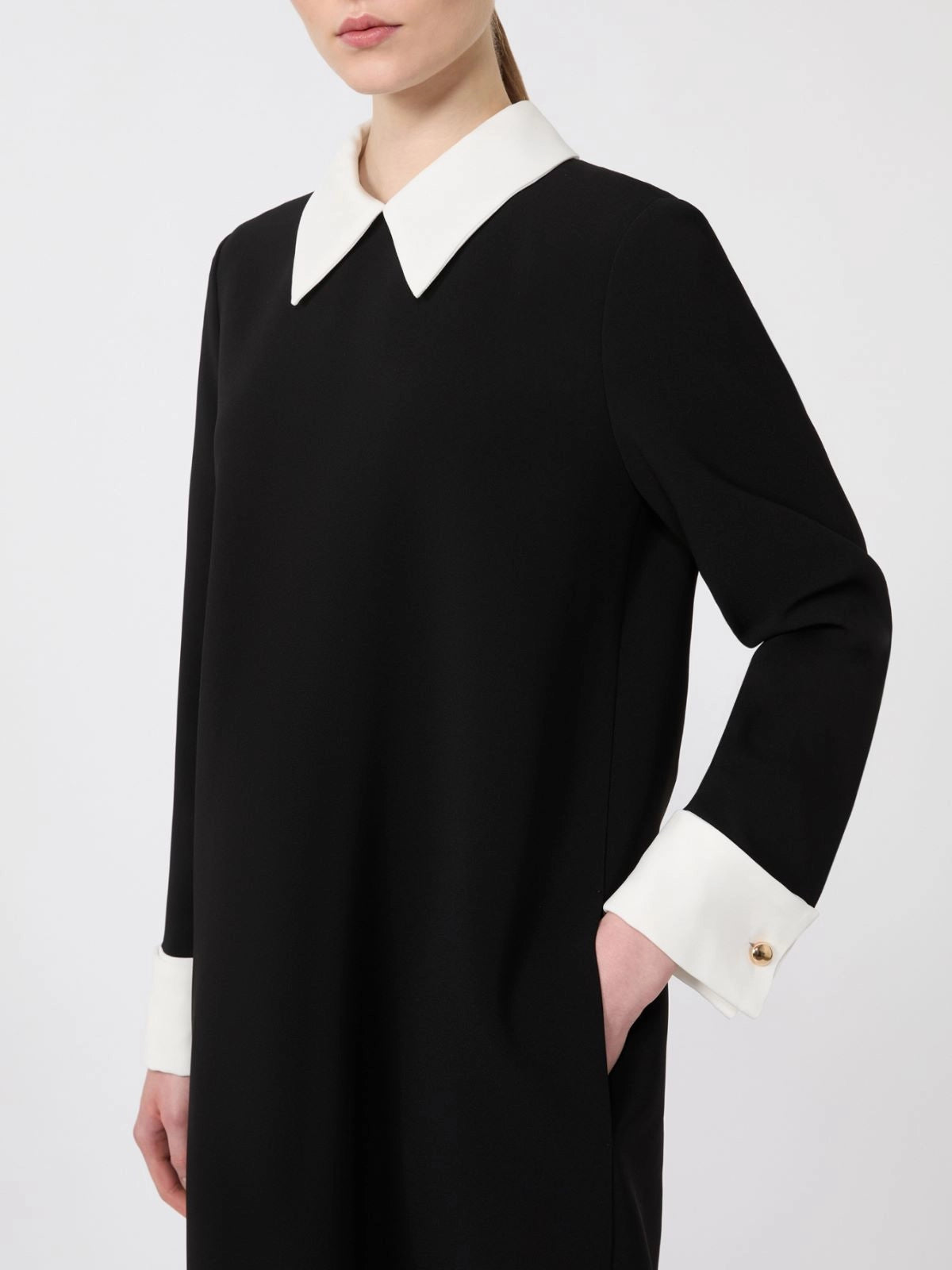 Bravo collar dress, black with white collar & cuffs