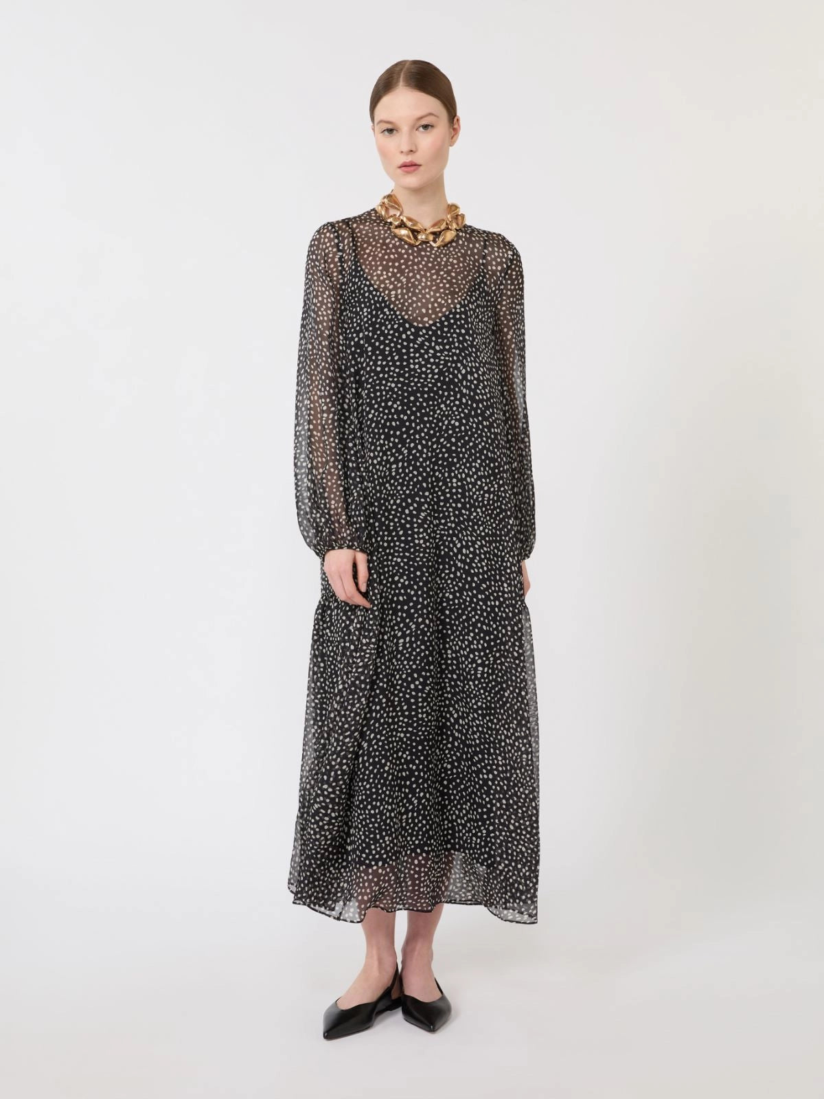 Campo belted polk-dot silk dress, black print