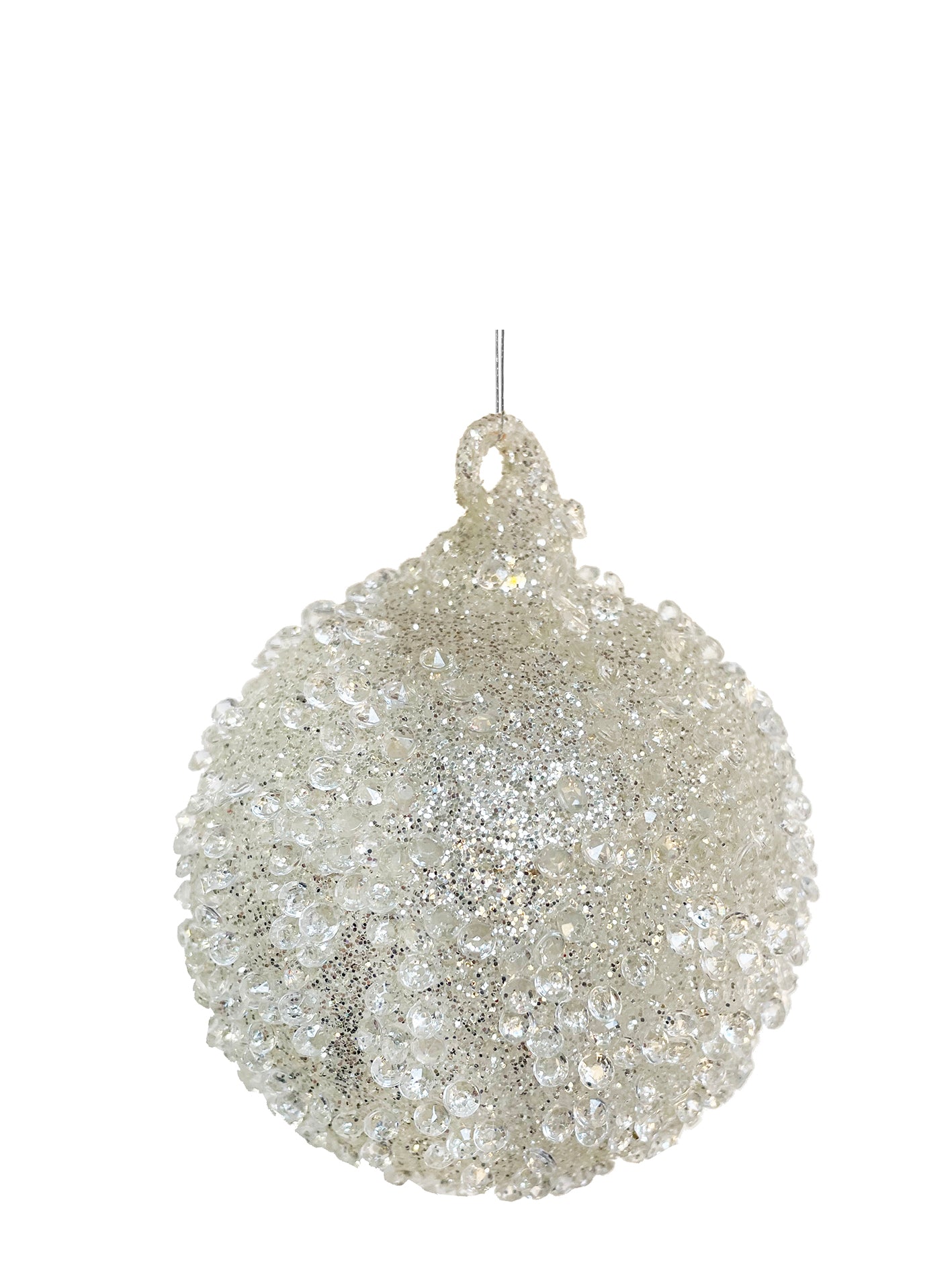 Glass ball full clear silver bead glitter outside