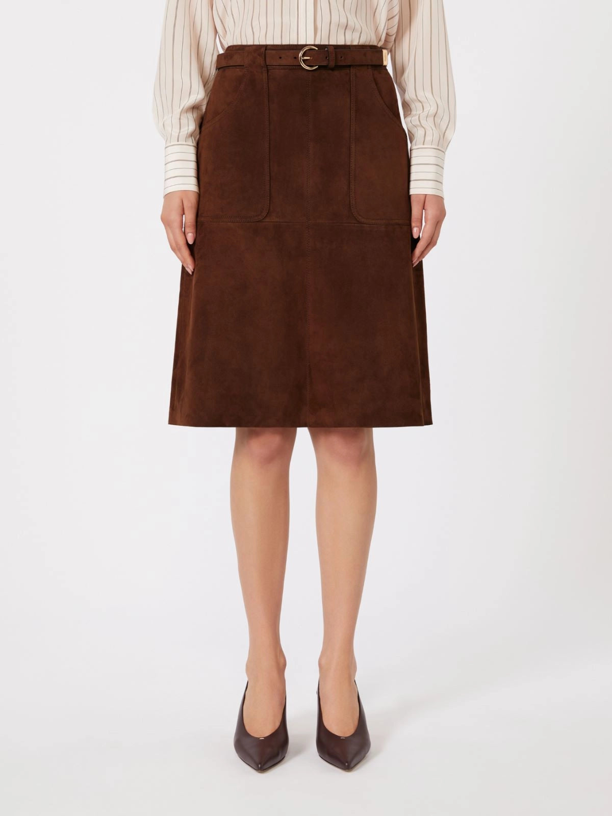 Tennis A-line leather skirt, chocolate brown