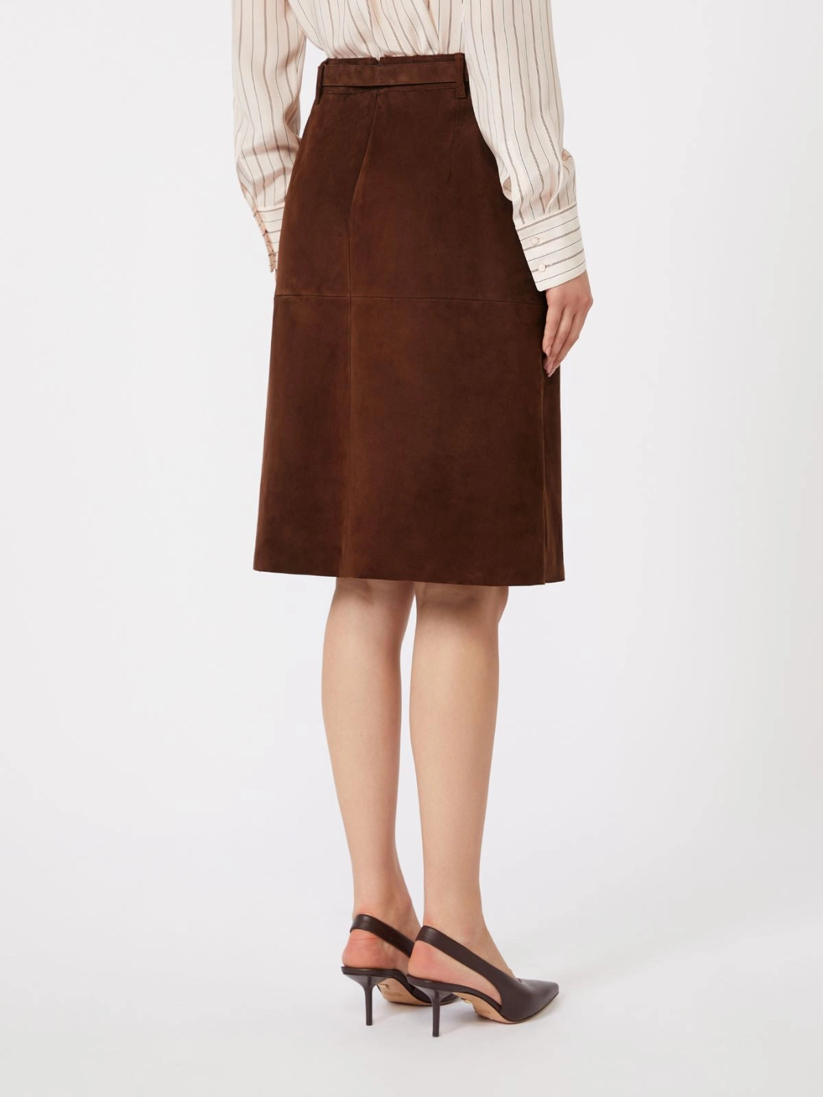 Tennis A-line leather skirt, chocolate brown