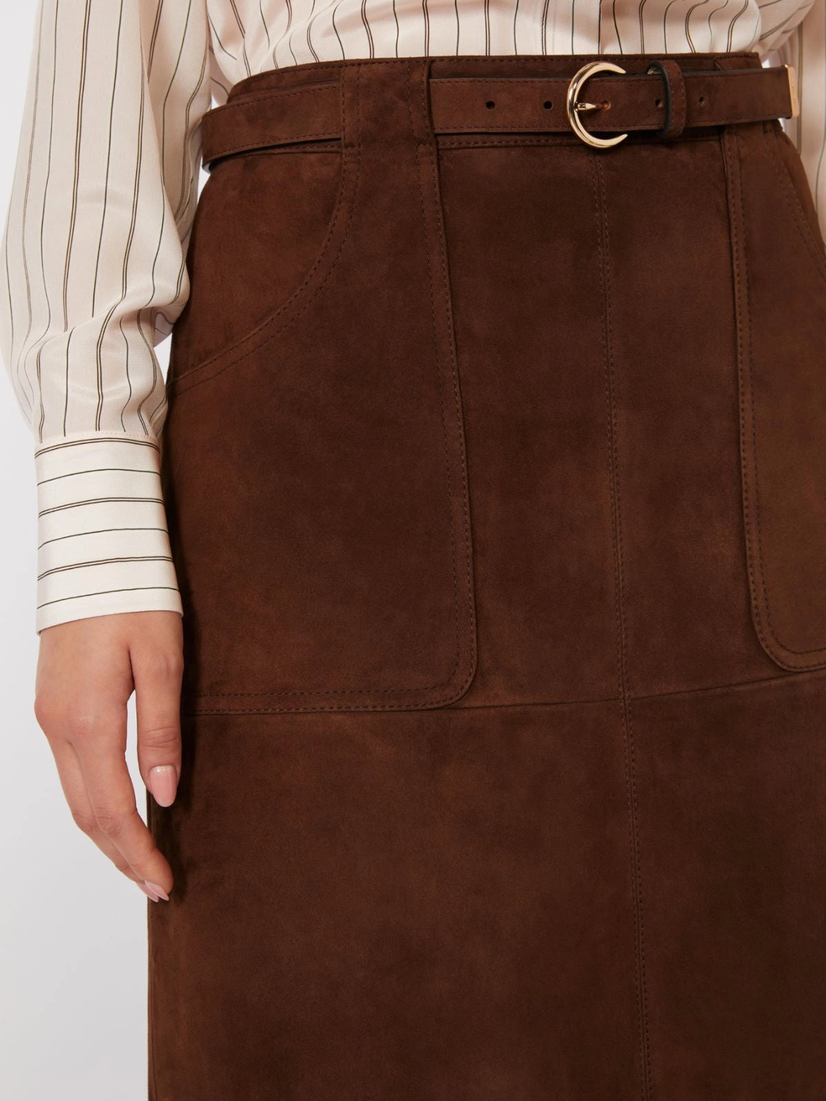 Tennis A-line leather skirt, chocolate brown