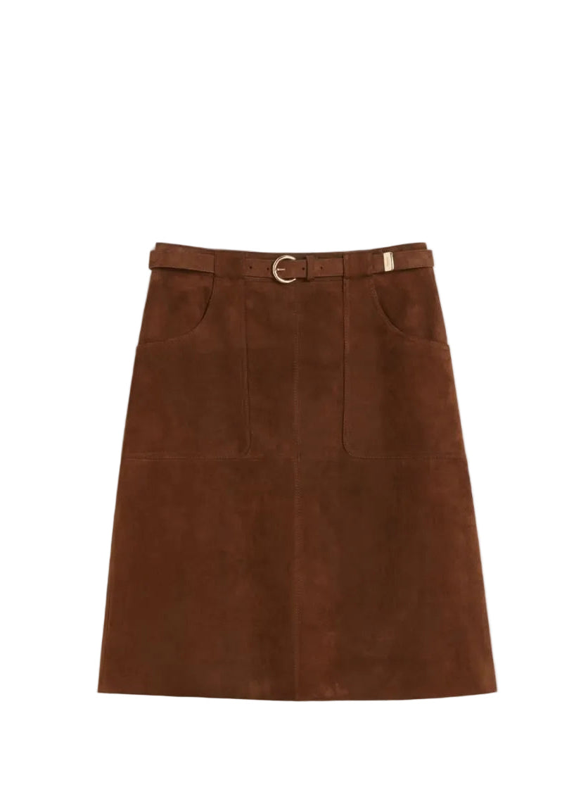 Tennis A-line leather skirt, chocolate brown