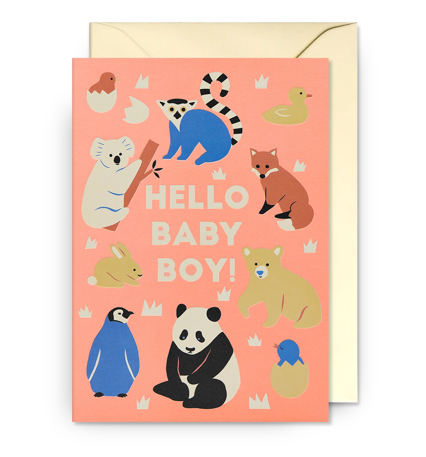 Hello Baby Boy! Pink Animals New Baby Card by Naomi Wilkinson