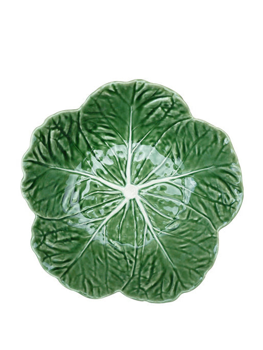 A ceramic bowl in the shape of cabbage leaves with a classic cabbage green color and hand-painted details.