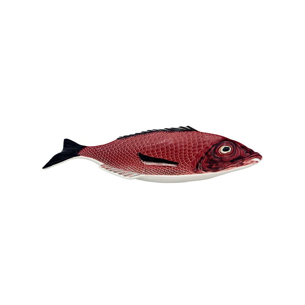 Red fish-shaped dish by Bordallo Pinheiro