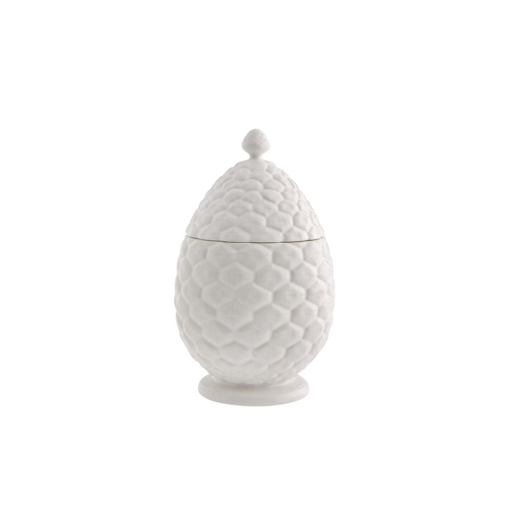 Medium pine cone jar, white