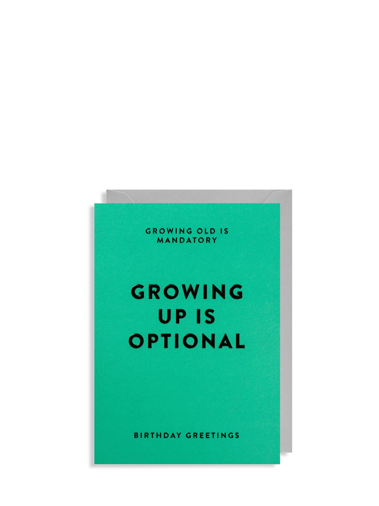 Green birthday card with humorous text on a white background