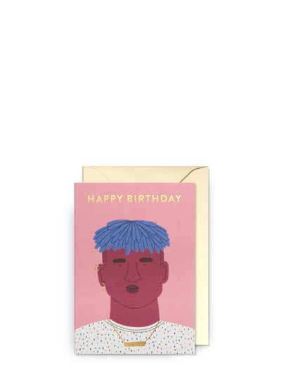 Birthday Babe Portrait on Pink Background Birthday Card by Molly Egan