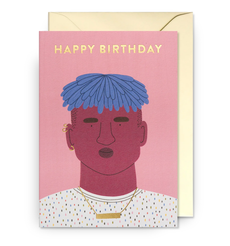 Birthday Babe Portrait on Pink Background Birthday Card by Molly Egan