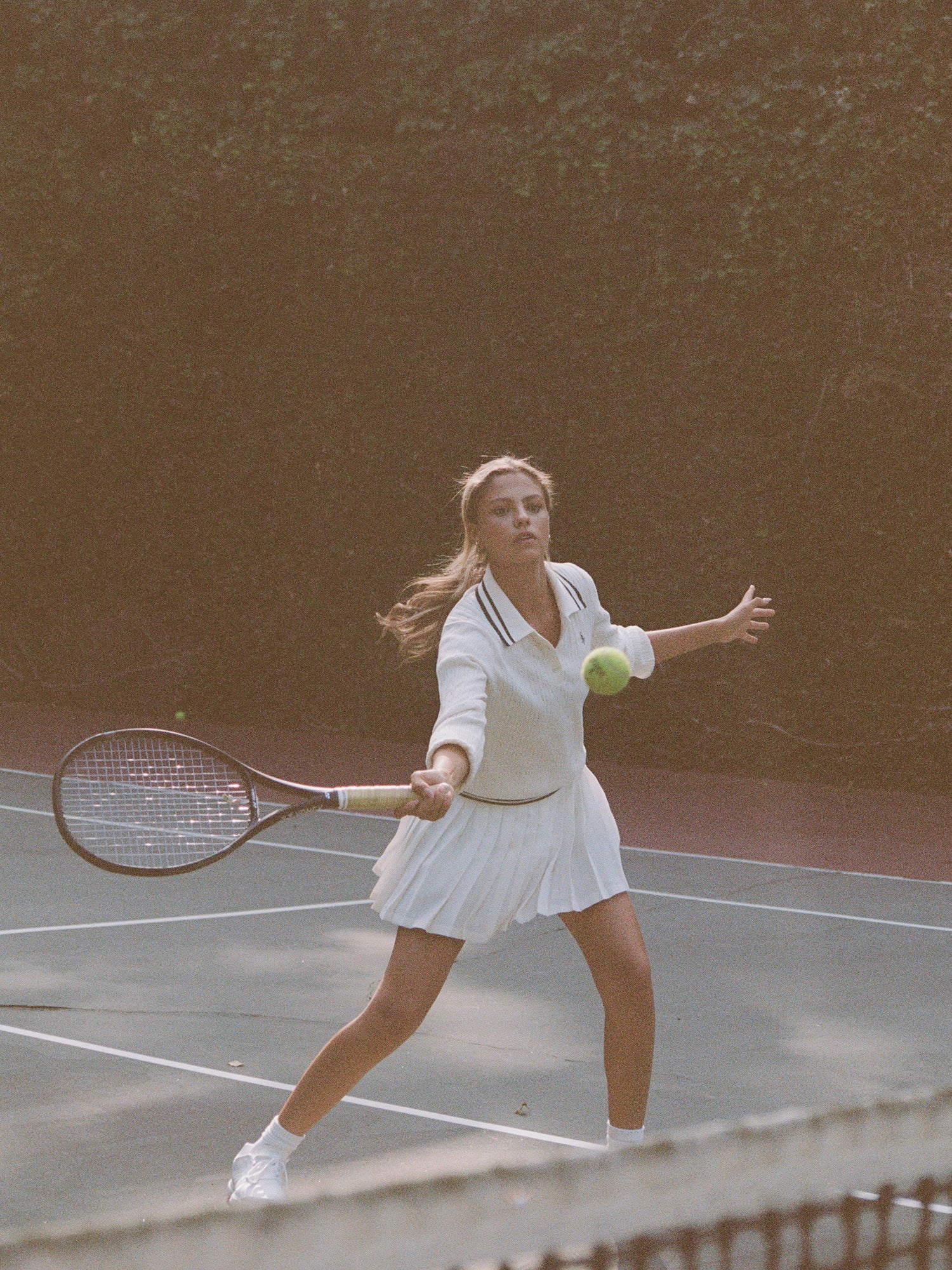 SRC mini cable long-sleeve knitted polo, ecru-forest green