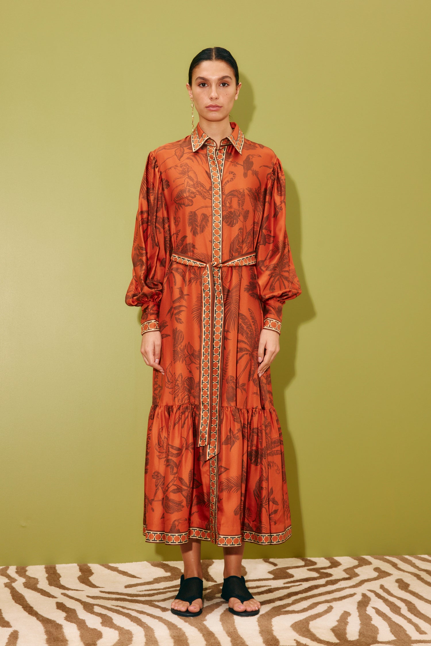 Monkey dance silk shirtdress, rust orange