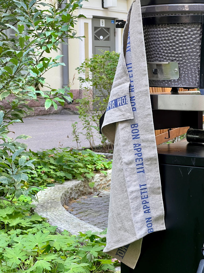 Tea Towel Bon Appetit, linen & blue